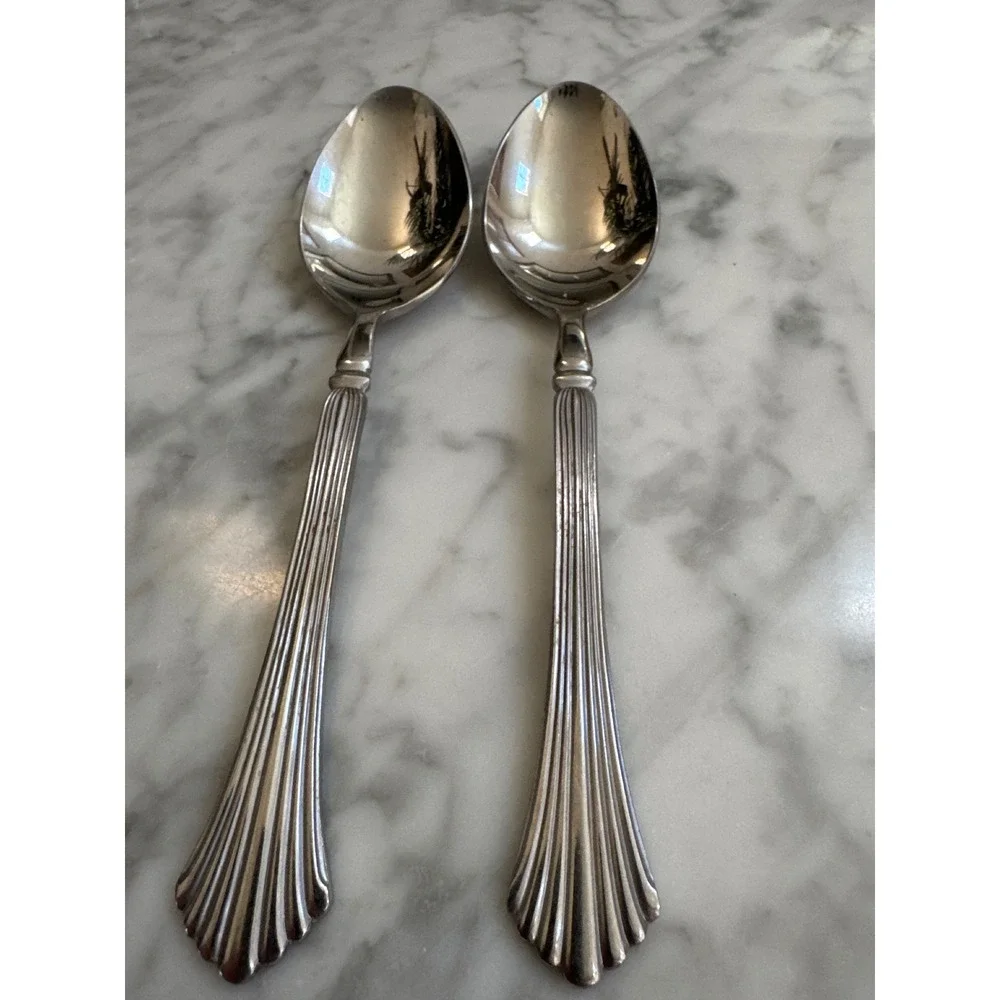 Stanley Roberts Drama Stainless Table Spoons Rogers Ridged Flared Set of 2 Korea